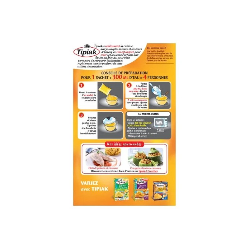 Couscous parfumé aux épices du monde TIPIAK le paquet de 510g