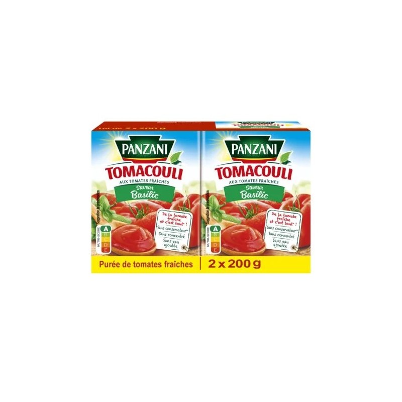 Sauce Tomacouli basilica PANZANI
les 2 briques de 200 g