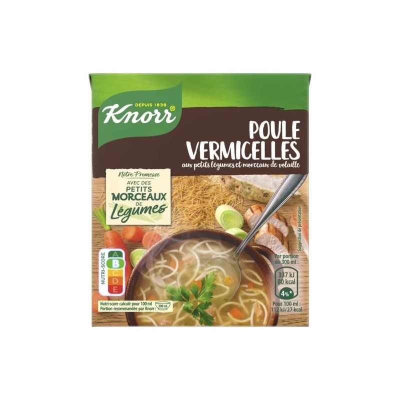 Soupe poule vermicelles KNORR
la brique de 30 cl