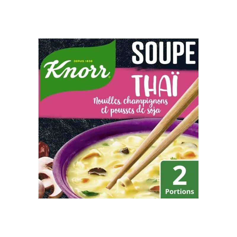 Soupe déshydratée Thaï nouilles champignons pousses de soja KNORR
le sachet de 69 g