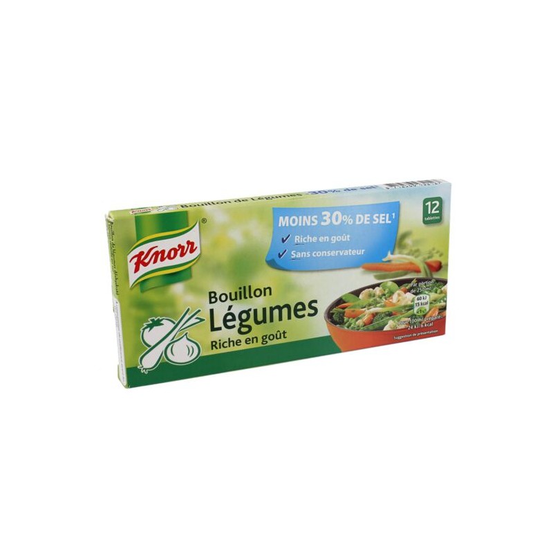 Bouillon de légumes réduit en sel KNORR la boite de 12 bouillons de 9,1 g