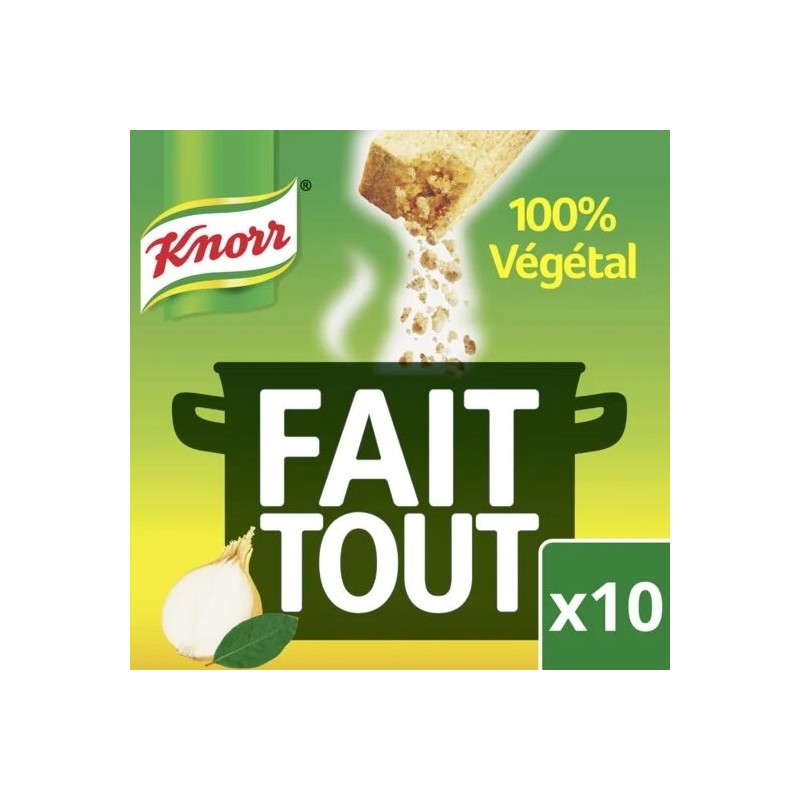 Bouillon 100% végétal Fait Tout KNORR la boite de 10 cubes - 100 g Bouillon 100% végétal Fait Tout KNORR la boite de 10 cubes - 100 g