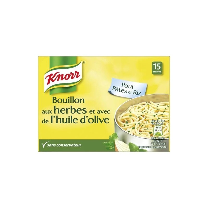 Bouillon déshydraté - Huile d'olive vierge extra : 2% et graisse de palme.