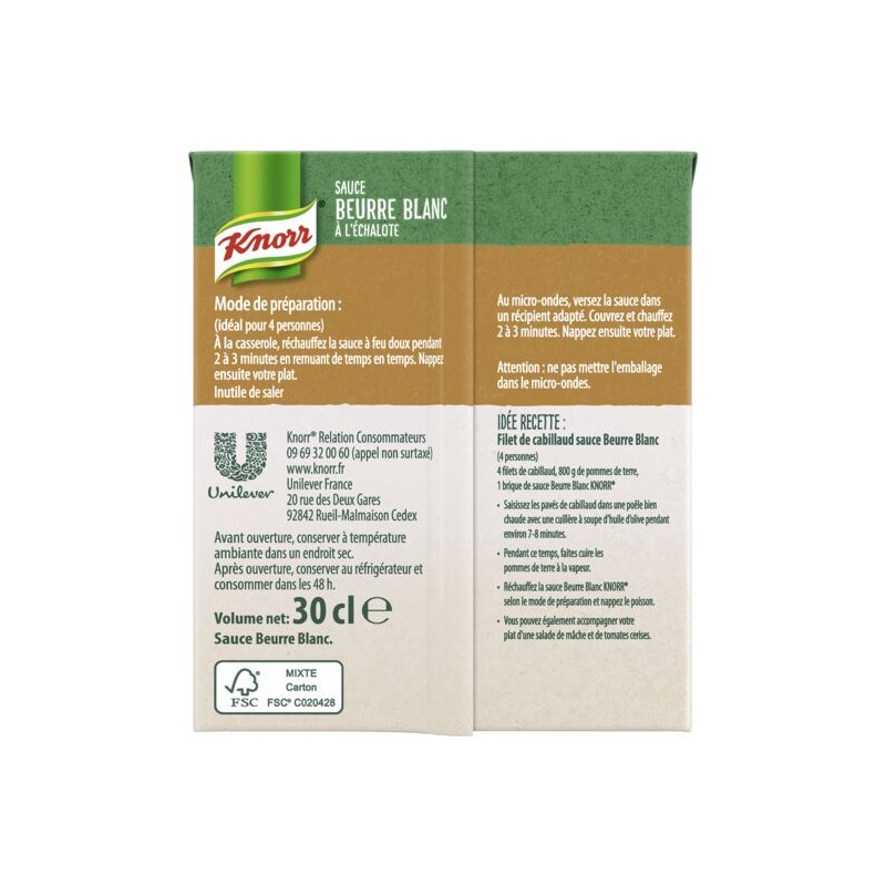 Sauce beurre blanc échalote KNORR la brique de 30 cl