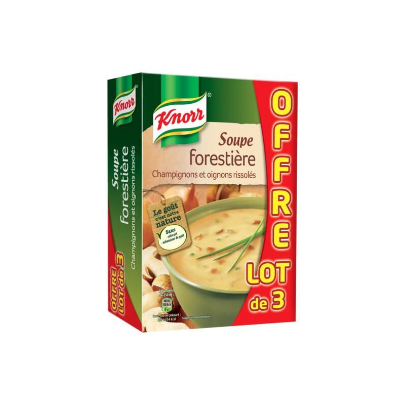 Soupe déshydratée Forestière Champignons KNORR
les 3 sachets de 85g Soupe déshydratée Forestière Champignons KNORR
les 3 sachets de 85g