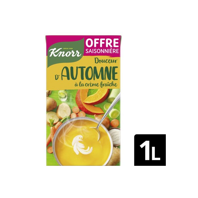 Soupe liquide Douceur d'Automne à la crème fraîche KNORR
la brique de 1L