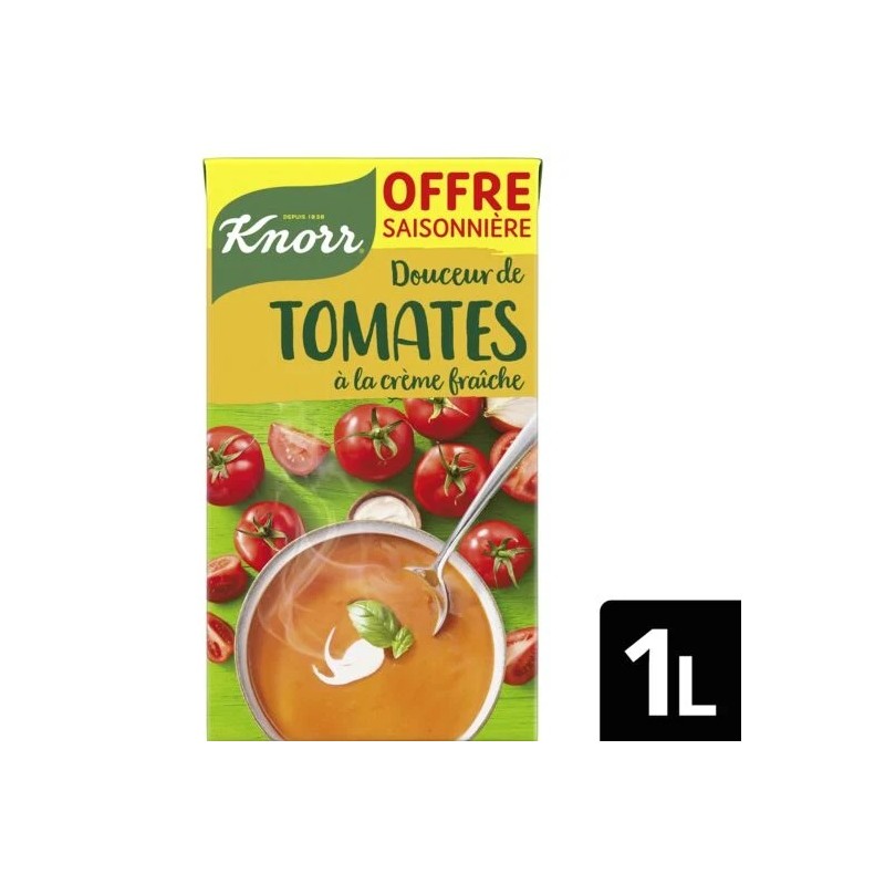 Soupe liquide douceur de tomates à la crème fraiche KNORR
la brique de 1L