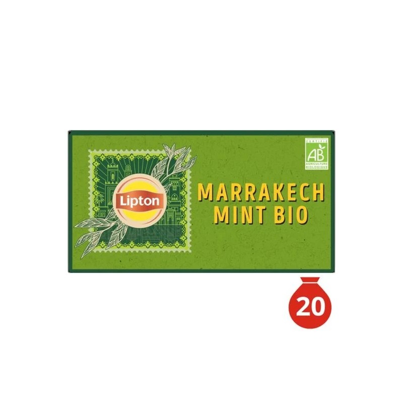 Thé vert menthe Marrakech Bio LIPTON la boite de 20 sachets