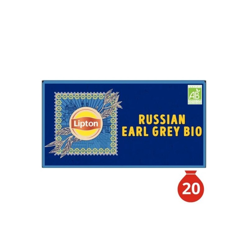 Thé noir Russe Earl Grey Bio LIPTON la boite de 20 sachets