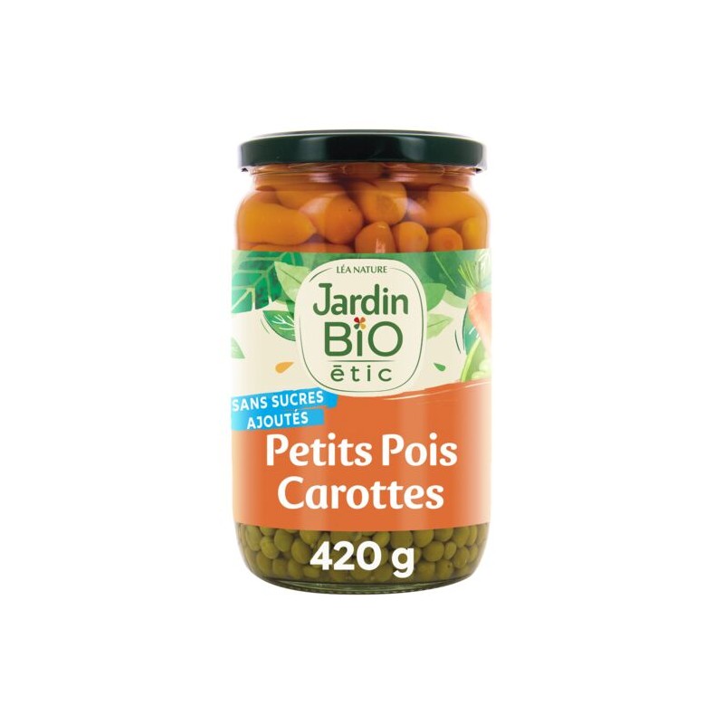 Petits pois carottes très fins Bio JARDIN BIO ETIC
le bocal de 420g net égoutté
