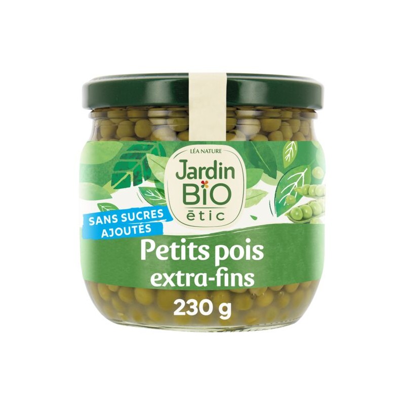 Petits pois extra-fins Bio JARDIN BIO ETIC
le bocal de 230g net égoutté
