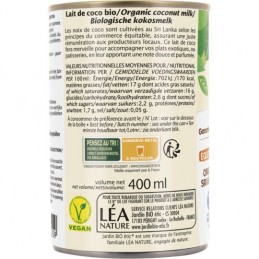 Lait de coco Bio JARDIN BIO ETIC la boîte de 400mL