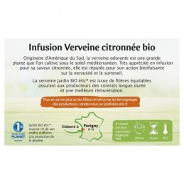 Infusion verveine citronnée Bio JARDIN BIO ETIC
la boîte de 20 sachets