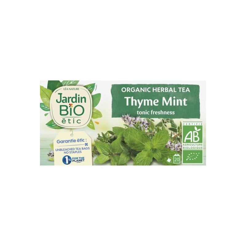 infusion thym menthe Bio JARDIN BIO ETIC la boîte de 20 sachets