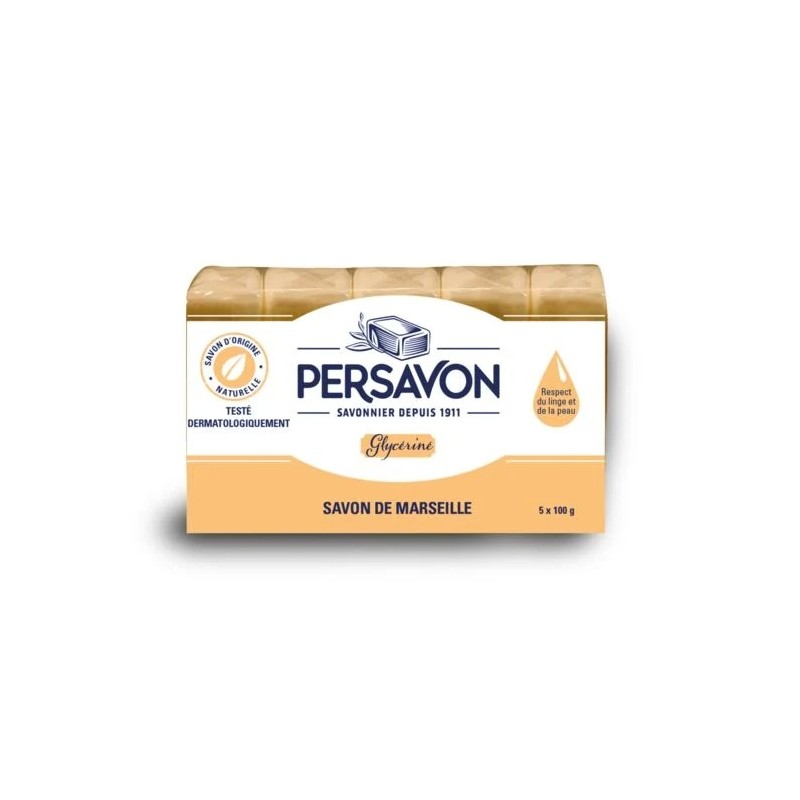 Savon de Marseille au parfum Glycériné PERSAVON le paquet de 5savons de 100g