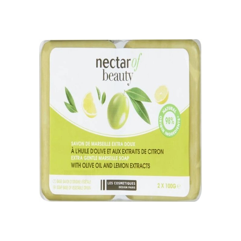 Erittäin hellävarainen Marseille-saippua, jossa on oliiviöljyä ja sitruunauutetta