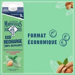 Crème de Douche Extra Doux Hydrate Et Nourrit Au Lait D'Amande Douce Eco Recharge LE PETIT MARSEILLAIS
le flacon de 1L