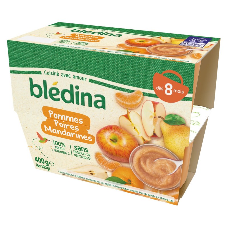 Compotes bébé dès 8 mois, pomme Poire Mandarine BLEDINA