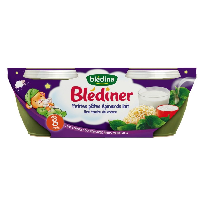 Plats bébé Blédiner 8 mois pâtes épinards lait BLEDINA