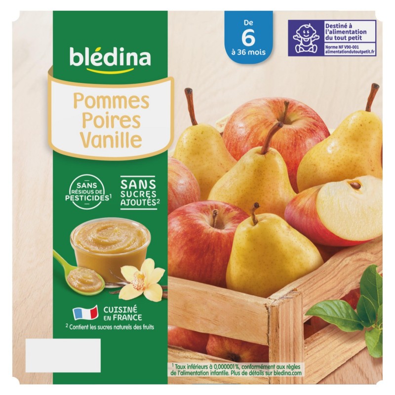 Dessert bébé dès 6 mois coupelles de fruits Pomme Poire & Vanille BLEDINA