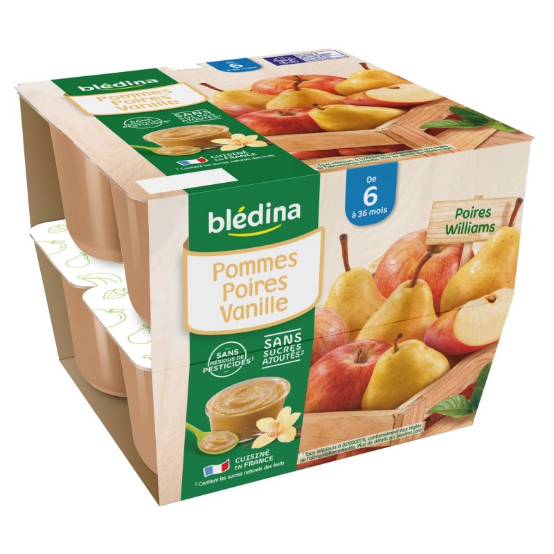 Dessert bébé dès 6 mois coupelles de fruits Pomme Poire & Vanille BLEDINA