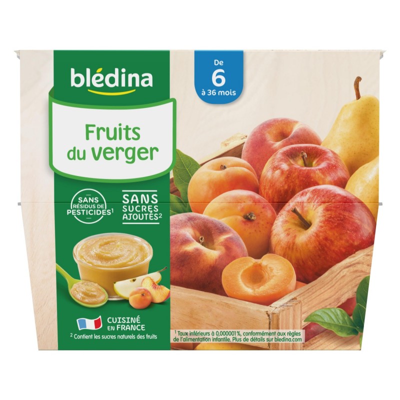 Petits pots bébé coupelles de fruits du verger dès 6 Mois BLEDINA