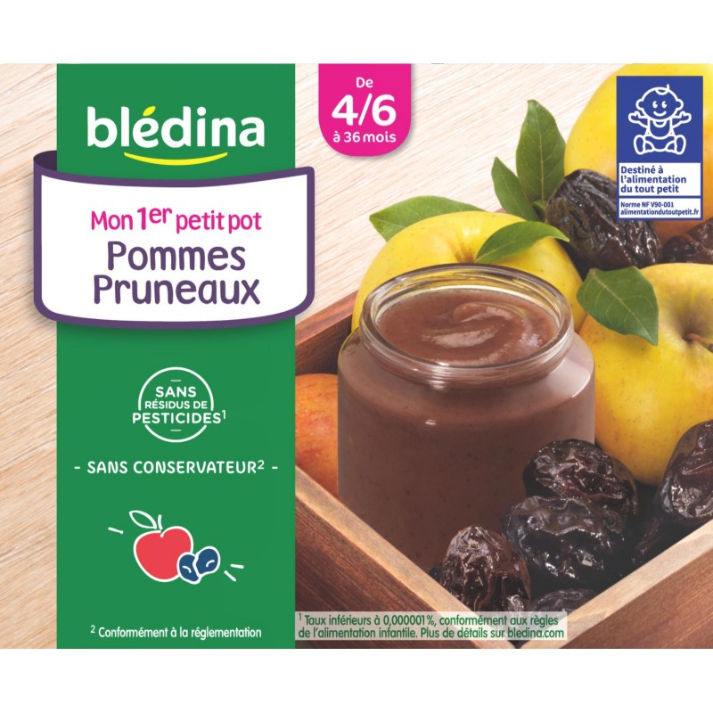 Baby compotes from 4 months apple prunes BLEDINA