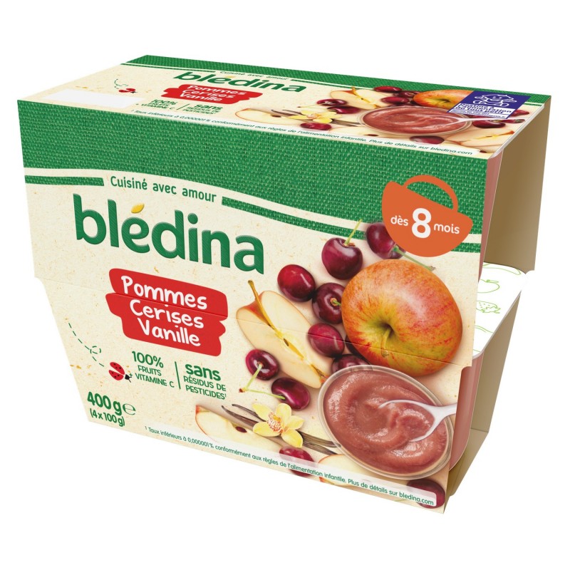 Baby compotes from 8 months, Apple Cherries Vanilla BLEDINA Baby